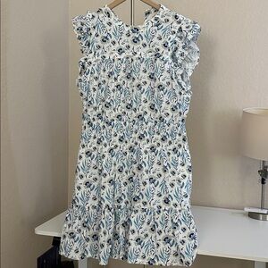 Universal Thread Floral Dress Blue & White Ruffle Hem Sleeveless